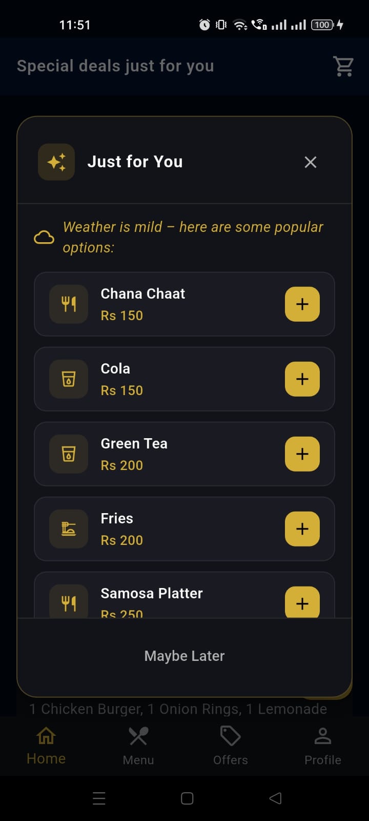 Weather-based menu suggestions